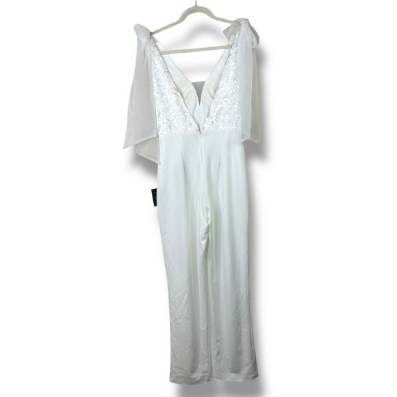 Lulus NWT Dignified Beauty White Mesh Embroidered Tie-Strap Jumpsuit Small - Picture 9 of 12